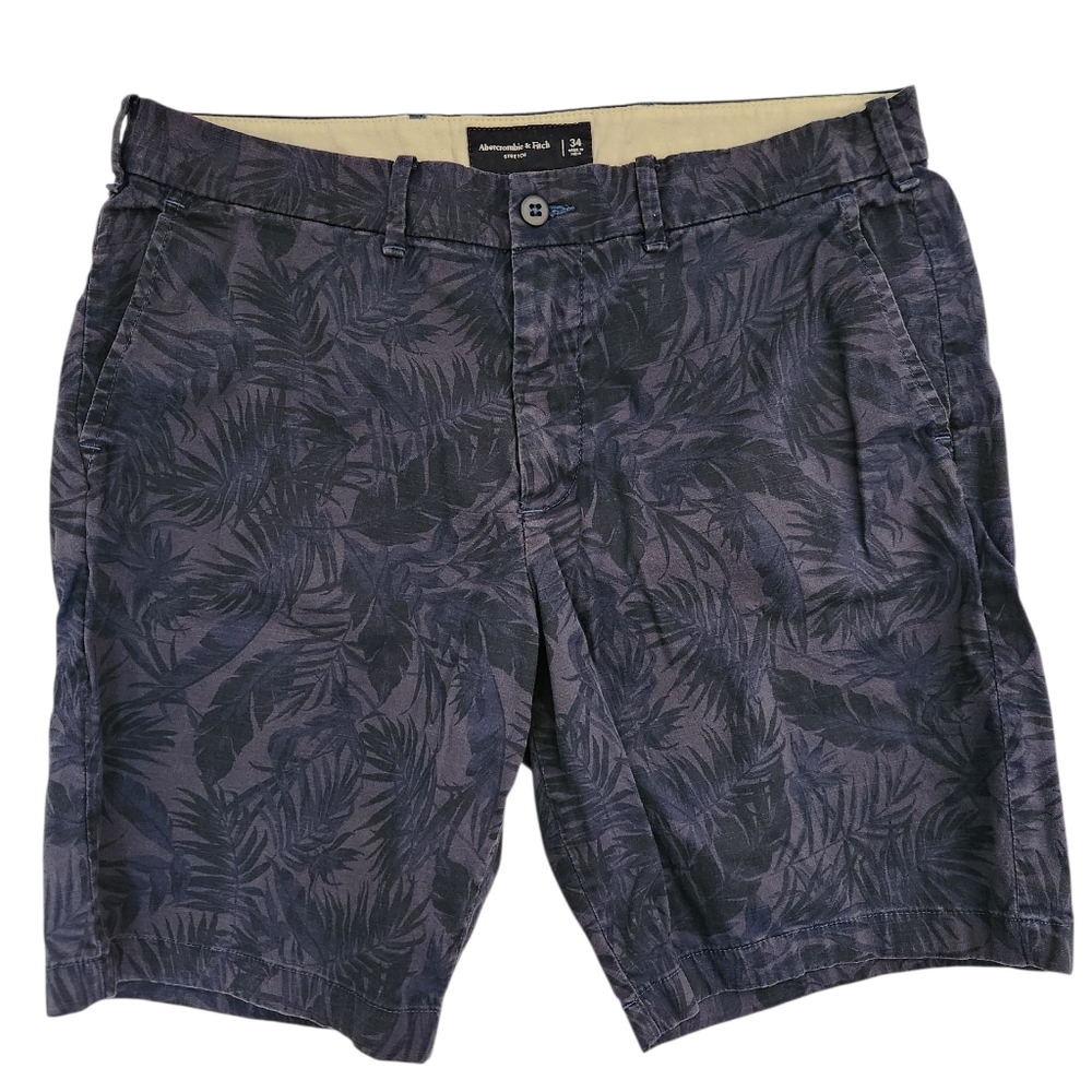 Abercrombie & Fitch Shorts Mens Stretch‎ 9" Blue Leafy Print Summer Size 34